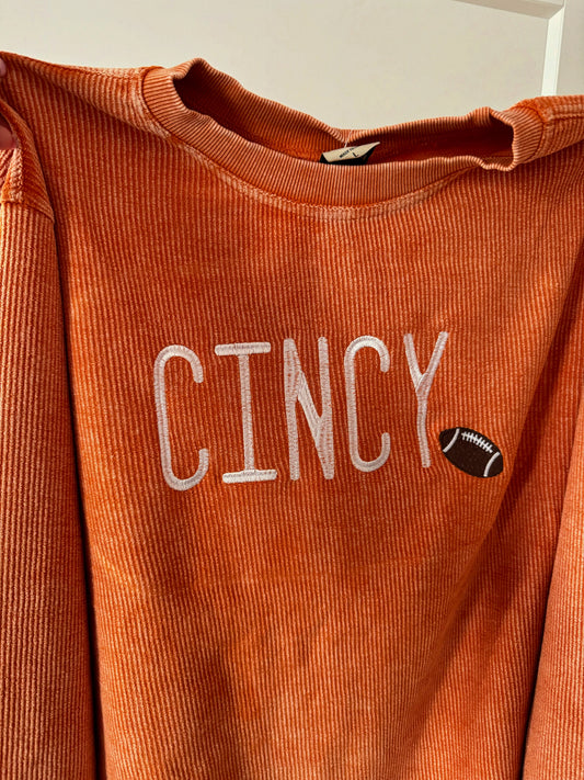 Cincy Spell Out Corded Crewneck🏈