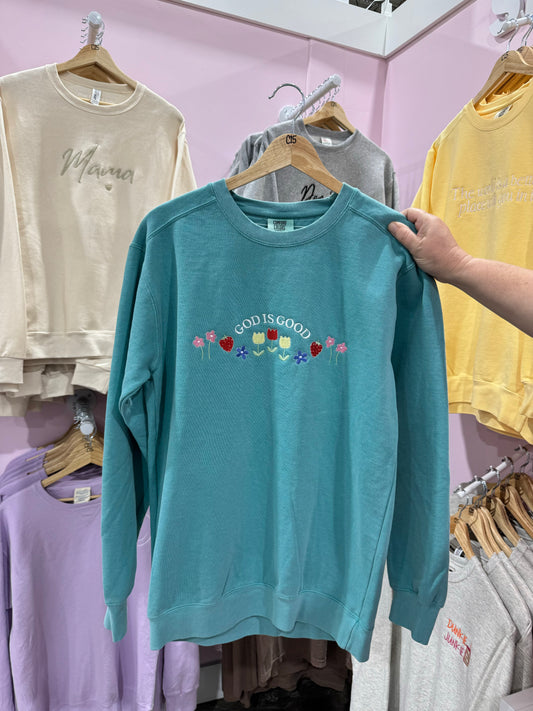 God is Good (Fruit & Tulips) Comfort Colors Crewneck