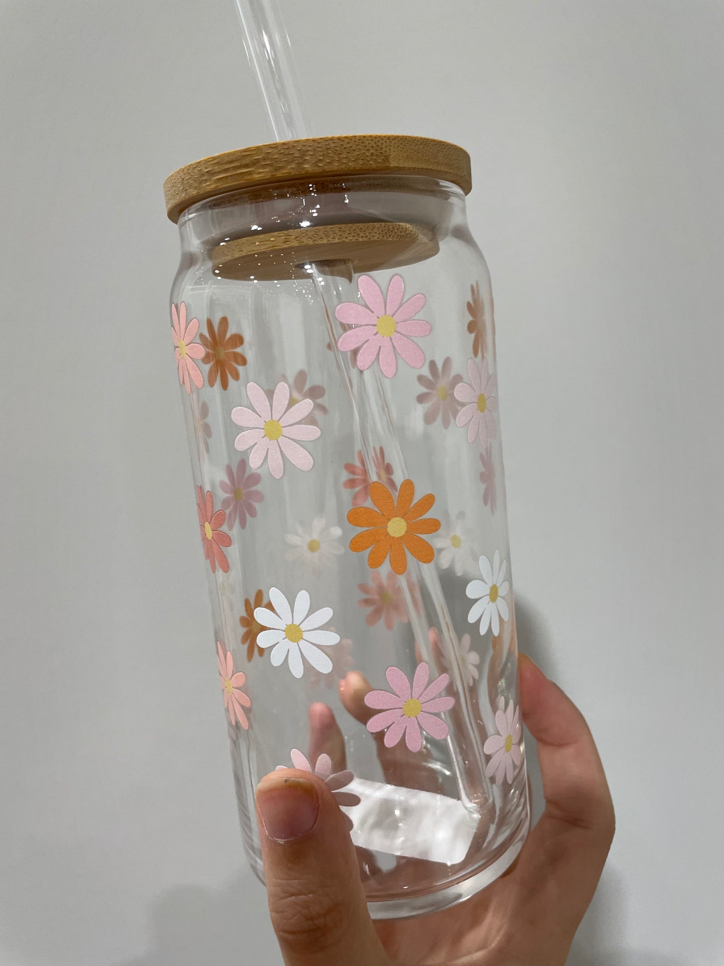 20 oz Daisy Glass Cups- DISHWASHER SAFE