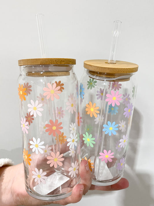 20 oz Daisy Glass Cups- DISHWASHER SAFE